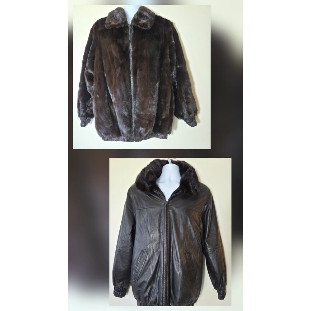 Alaskan Every Wear Mens Sz 42 L Reversible Bomber Jacket Sheared Mink / Leather